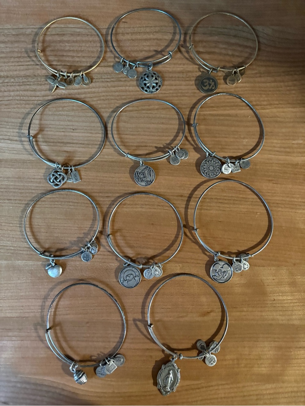 EUC ALEX AND ANI Silver Bangle Set - Mixed Charms, 11, Disney, Irish, Birthday
